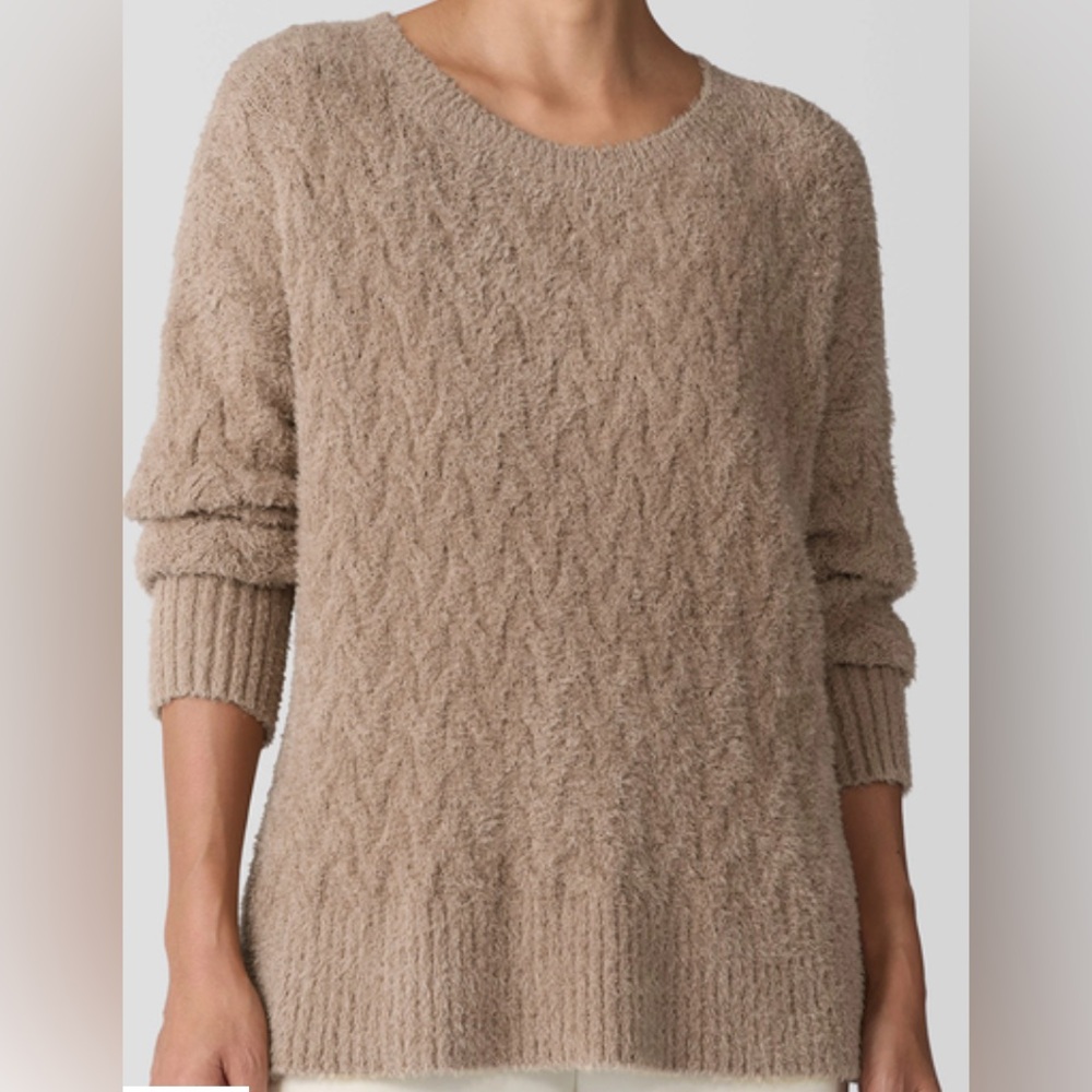 Eileen Fisher Fringed Organic Cotton Crew Neck Top. NWT